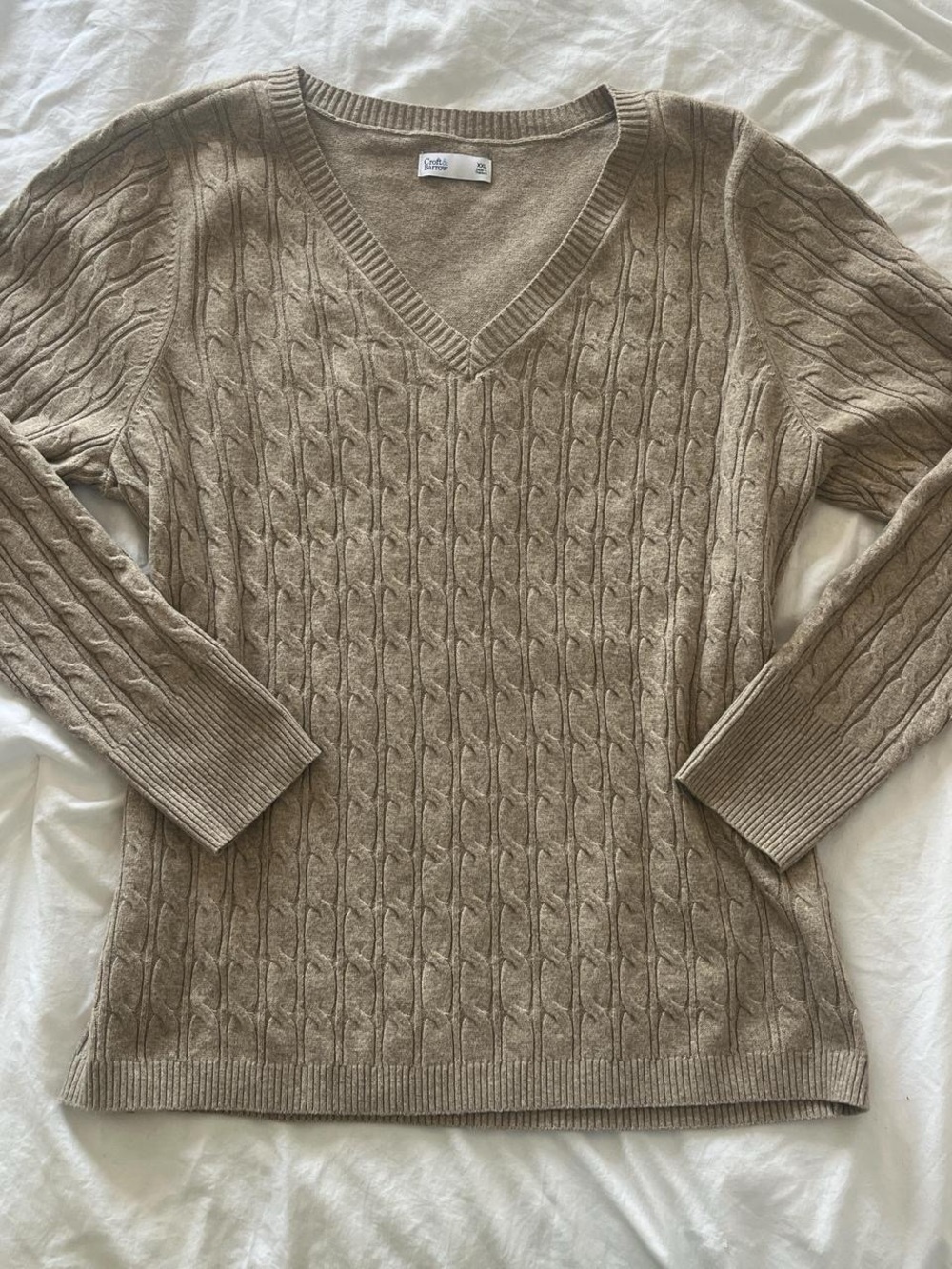 croft & barrow Cable Knit V-Neck Sweater in Taupe